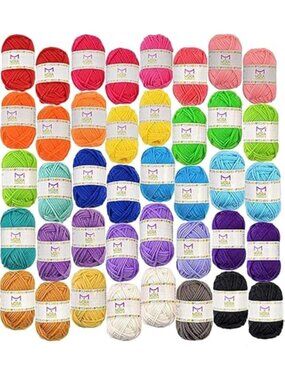 Acrylic Yarn Bundle 40 Skeins Multicolor Crochet Knitting Craft Yarn Set